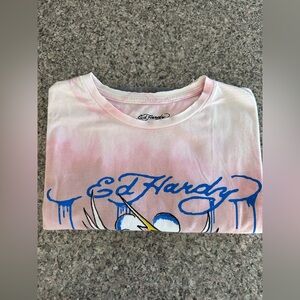 Ed Hardy UNISEX Pink and Blue Graphic T-Shirt size:M